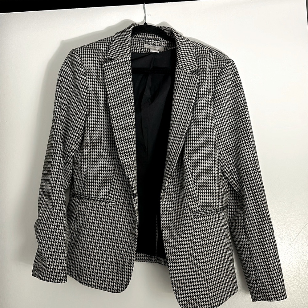 H&M Black and White Houndstooth Blazer Jacket